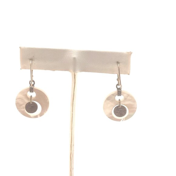 Vintage Mother Of Pearl & Metal Dangle Earrings Israel Made - Picture 9 of 10